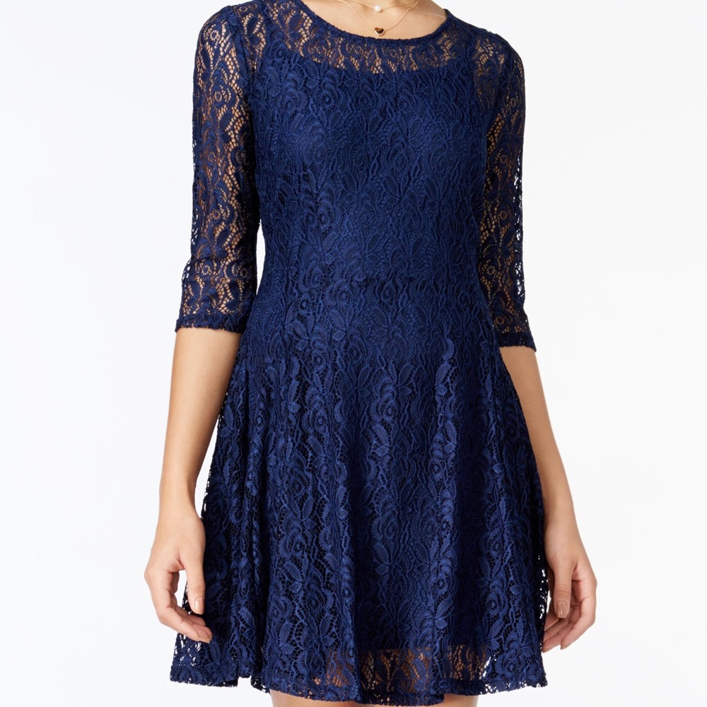 Flattering Navy Blue Lace Dress EUC